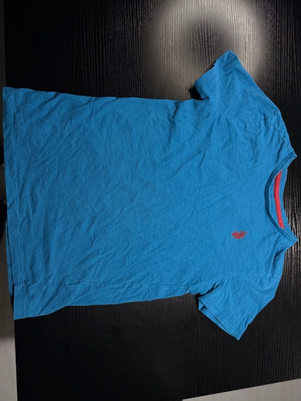 U.S. Polo Assn. Blue Tee with Red Trim and Yellow Print